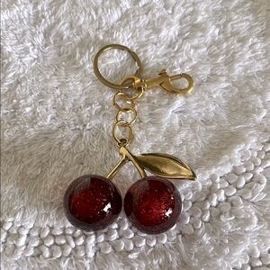 Cherry Keychain with Gold Accents